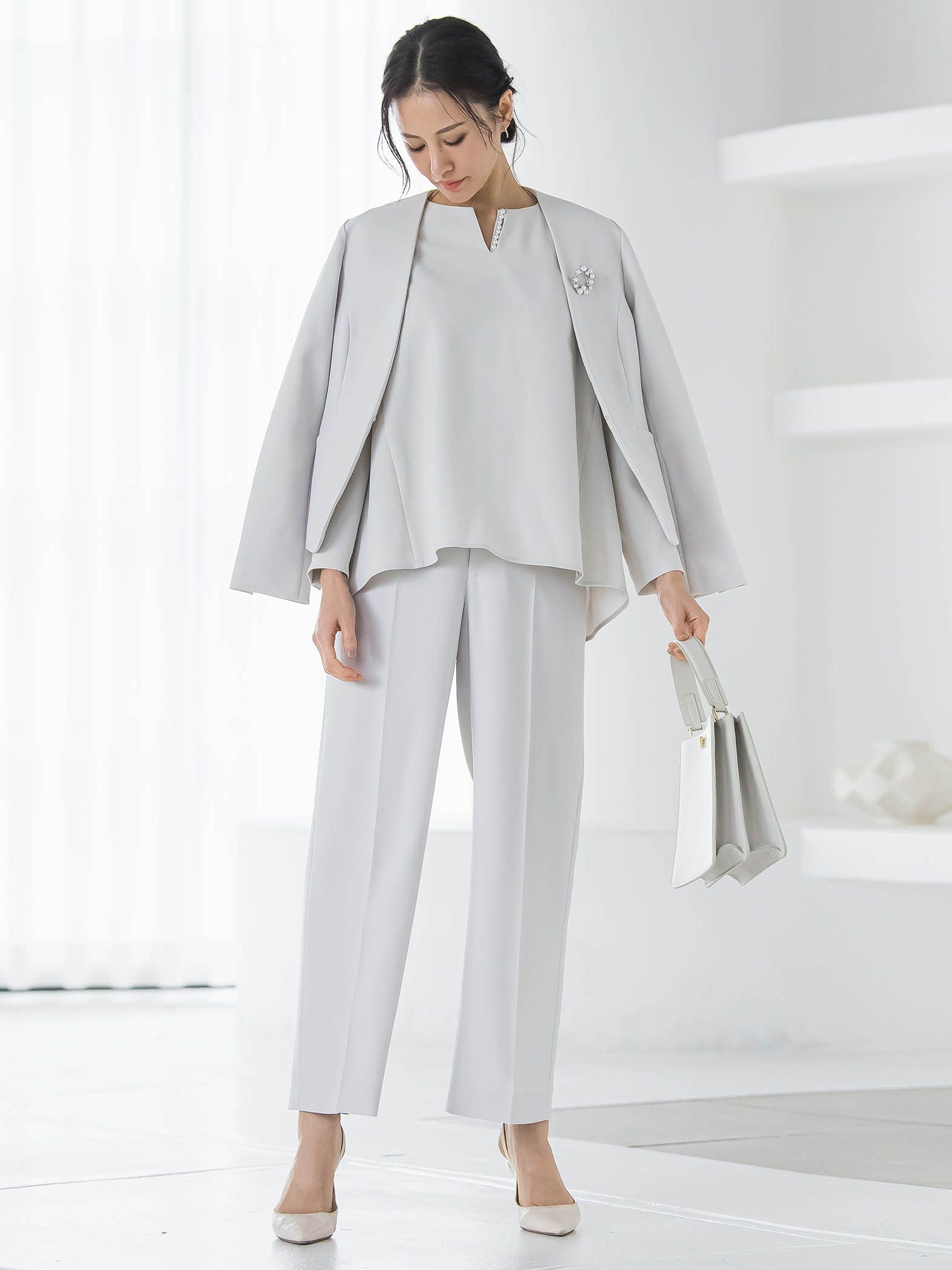 トリクシオンノーカラージャケット≪セットアップ対応/手洗い可能≫