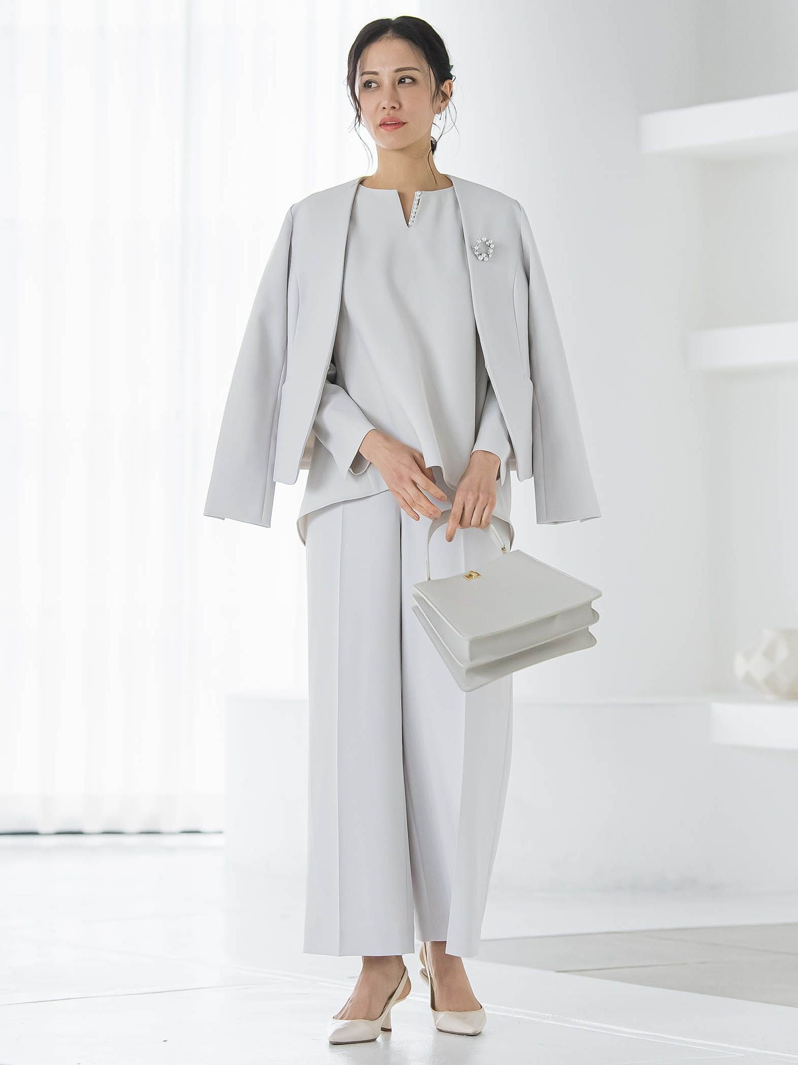 トリクシオンノーカラージャケット≪セットアップ対応/手洗い可能≫