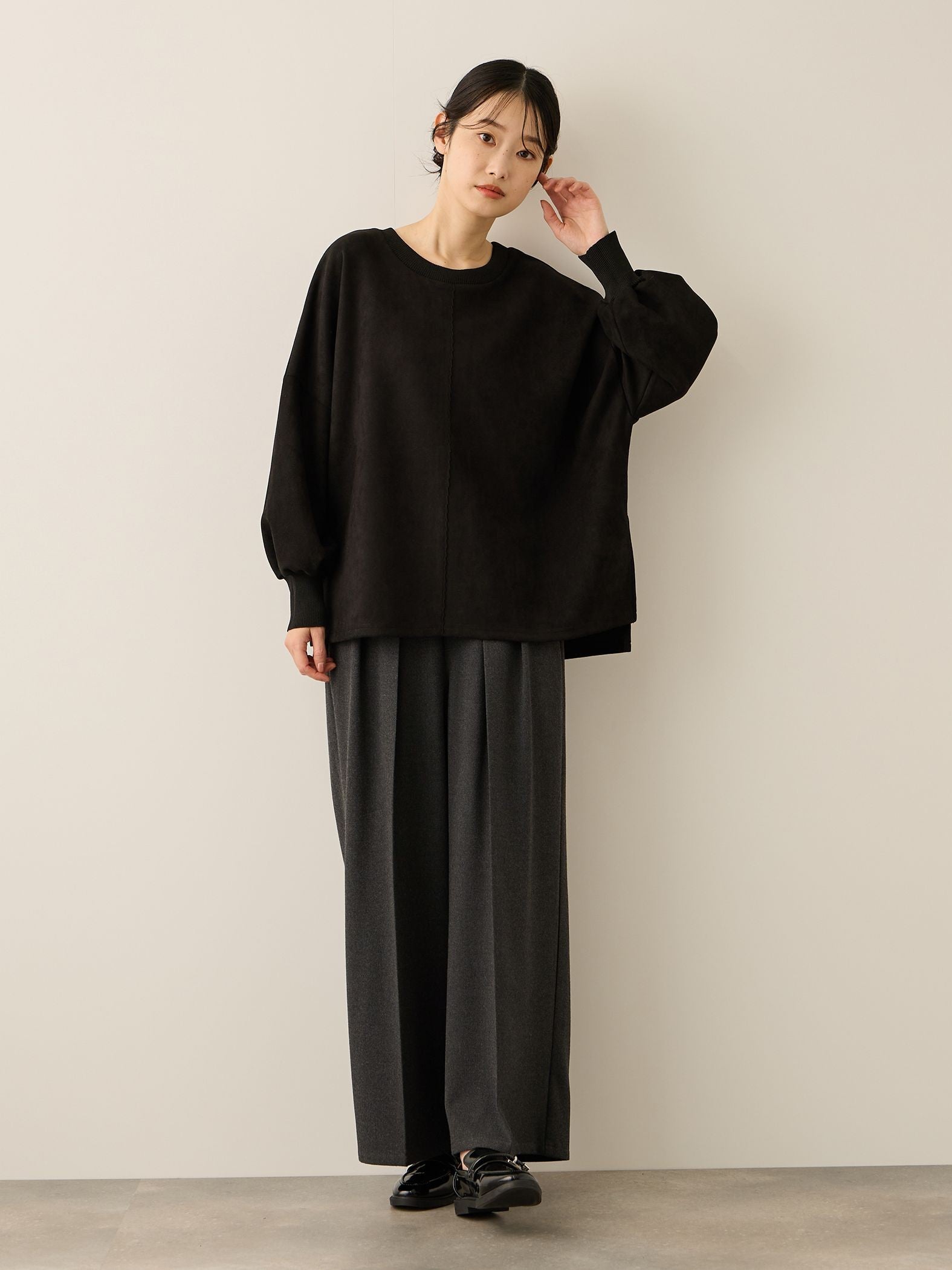 ウールライクストレッチ2タックパンツ≪手洗い可能≫