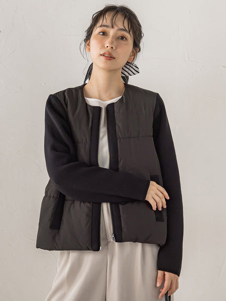 中綿×ニットノーカラージャケット