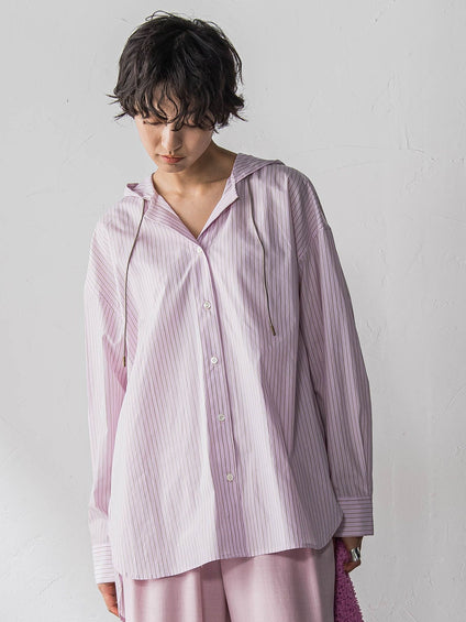 ストライプフーディオーバーシャツ≪手洗い可能≫