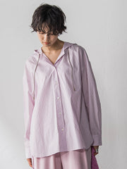 ストライプフーディオーバーシャツ≪手洗い可能≫