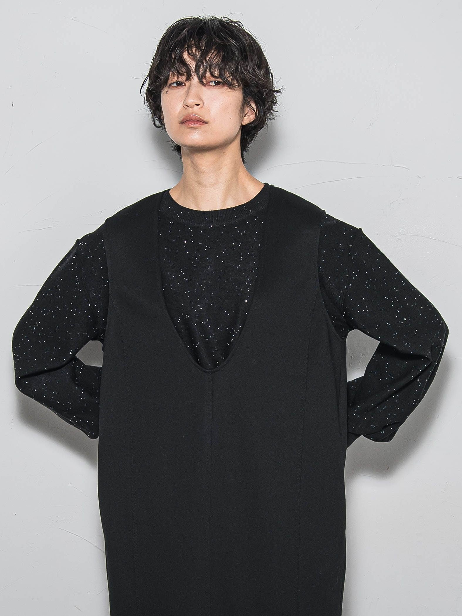 ミニスパンコールクルーネックニット≪手洗い可能≫