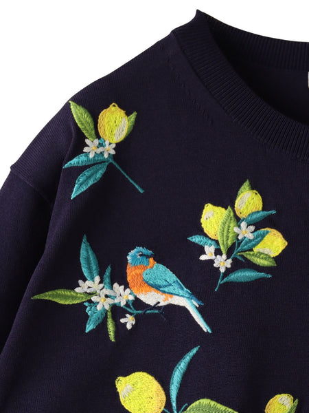レモン刺繍ニットカーディガン
