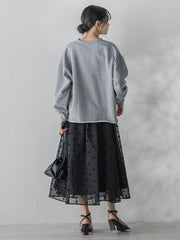 【WEB限定】麻調シアーフロッキードットスカート