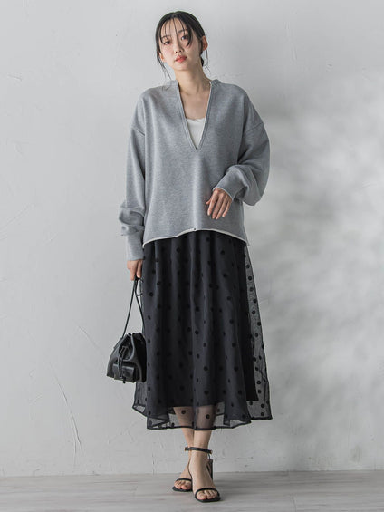 【WEB限定】麻調シアーフロッキードットスカート