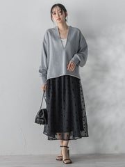 【WEB限定】麻調シアーフロッキードットスカート