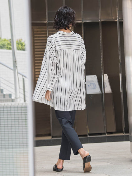 オーバーサイズストライプシャツ≪洗濯機で洗える≫