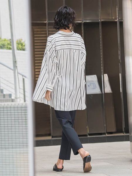 オーバーサイズストライプシャツ≪洗濯機で洗える≫