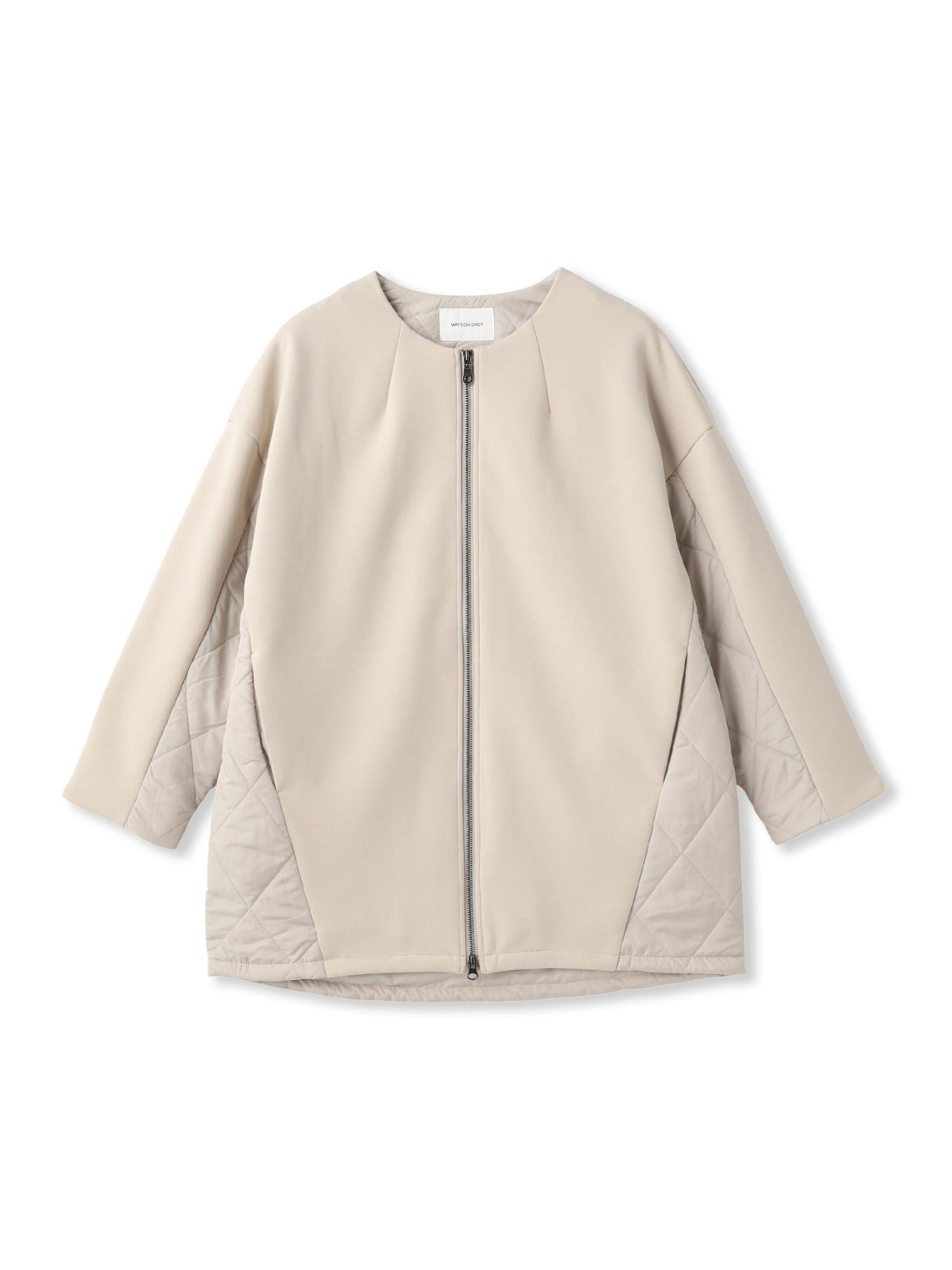 ダンボール×キルティングロングノーカラーブルゾン