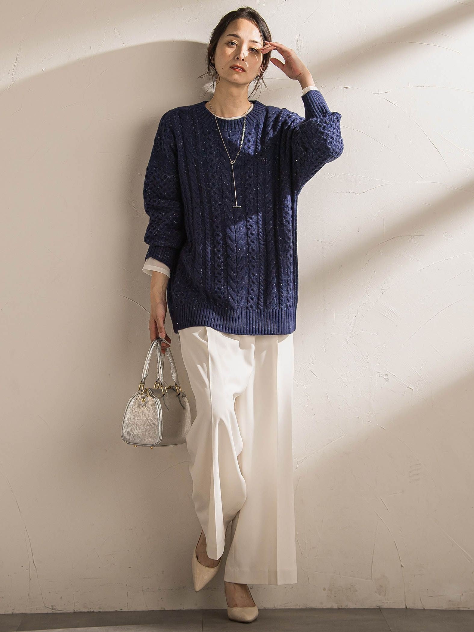 【WEB限定】ケーブル柄編みニット≪洗える≫