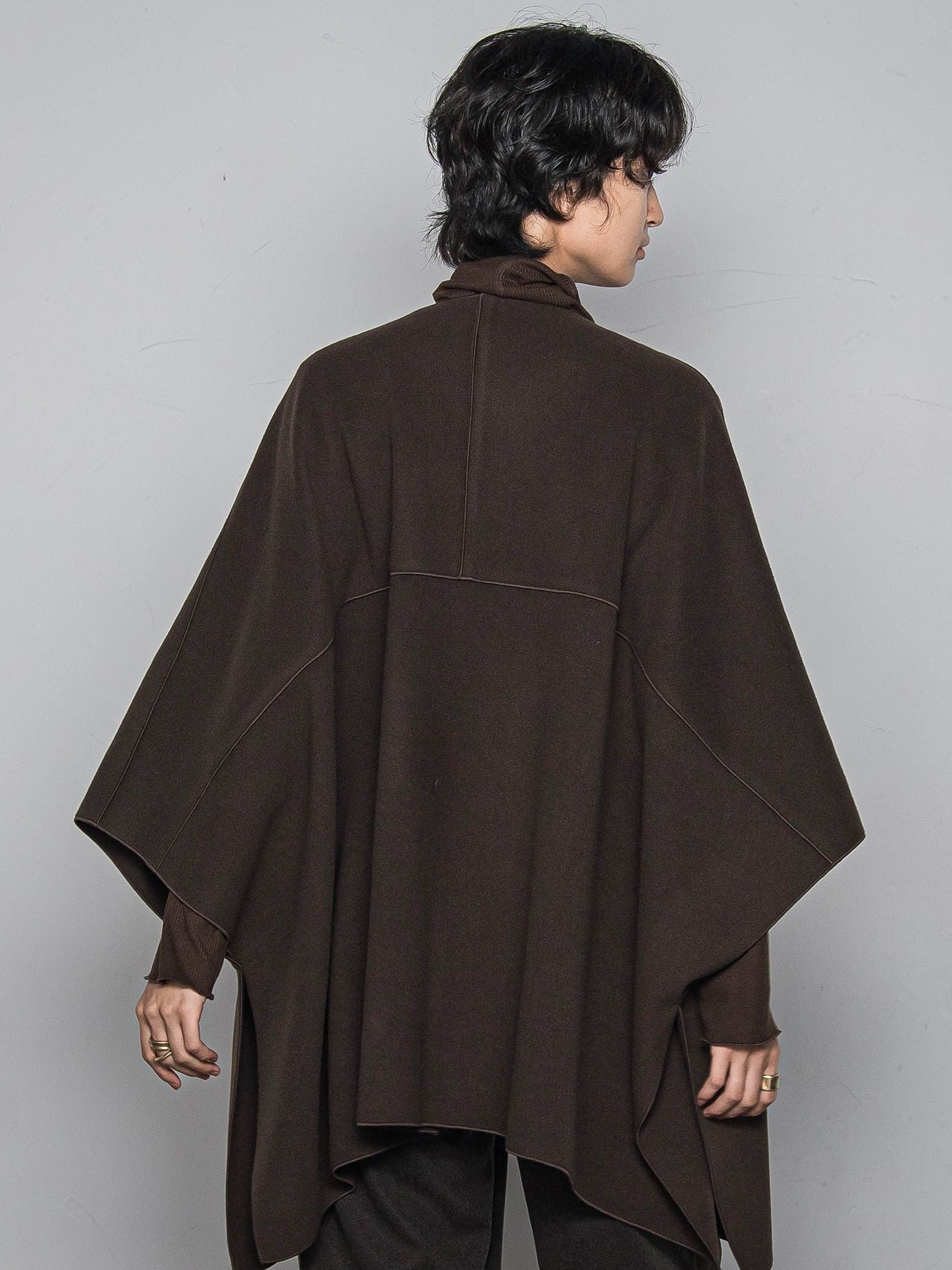 ニット両面パイルノーカラーポンチョ