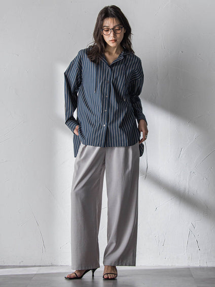 ストライプフーディオーバーシャツ≪手洗い可能≫