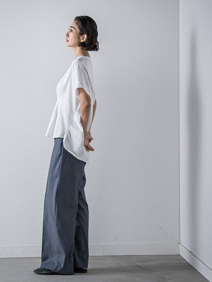 【WEB限定】デニム見えシャンブレーワイドパンツ≪洗濯機で洗える≫