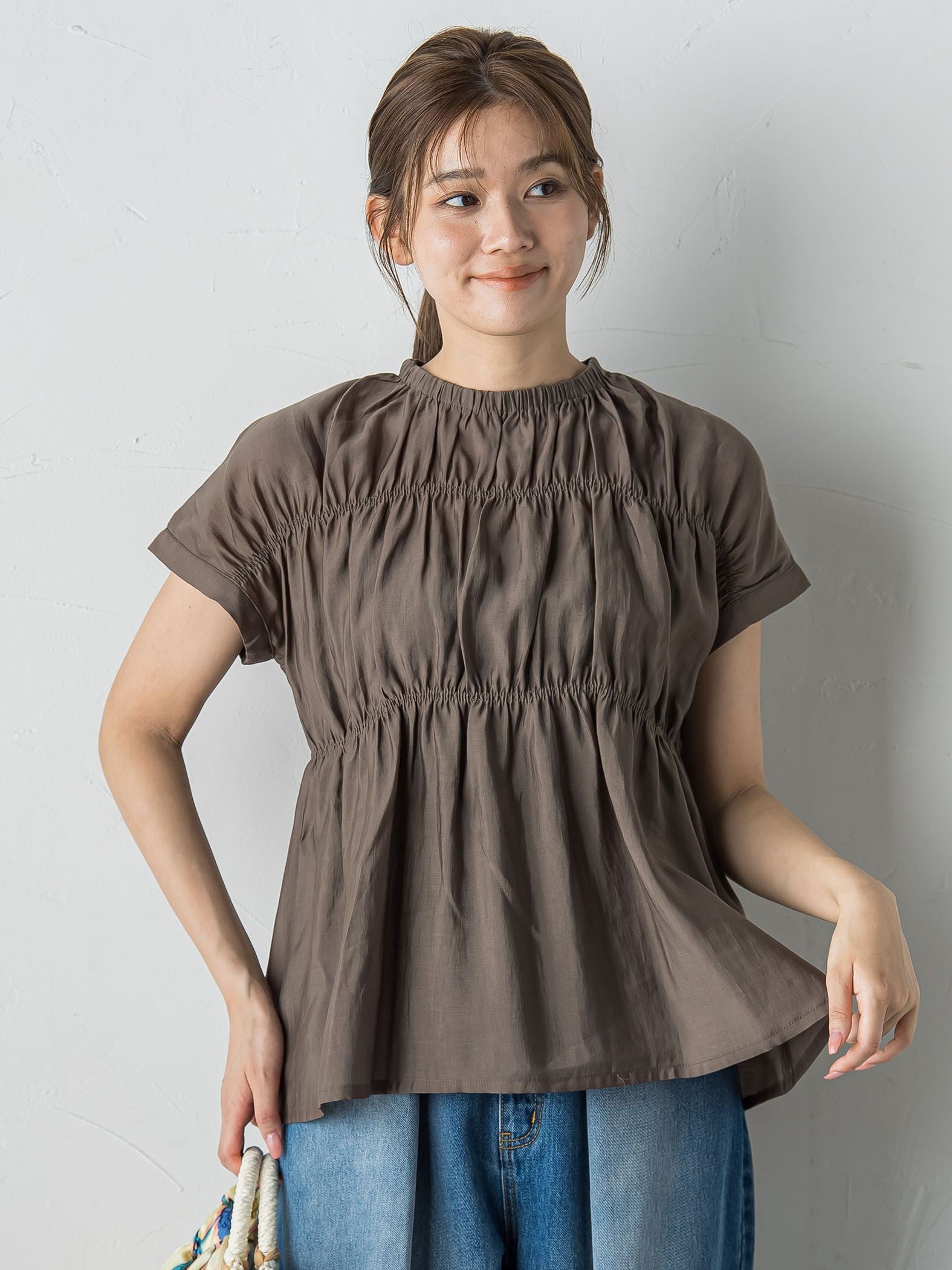 【WEB限定】シルキーシャーリングブラウス≪手洗い可能≫