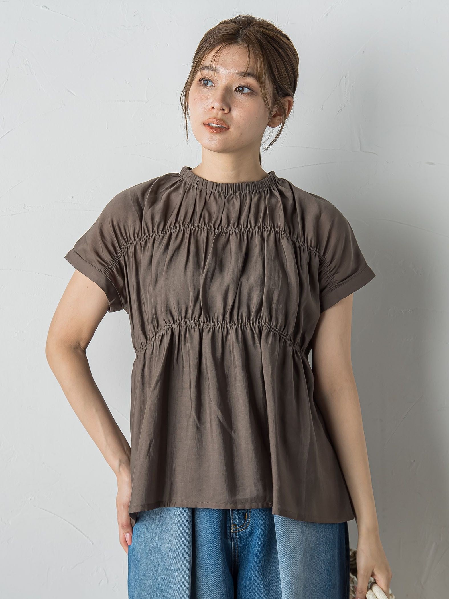 【WEB限定】シルキーシャーリングブラウス≪手洗い可能≫