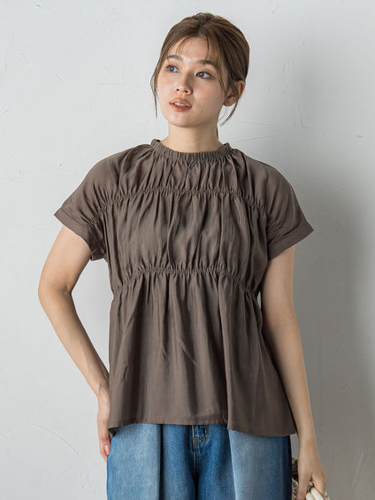 【WEB限定】シルキーシャーリングブラウス≪手洗い可能≫