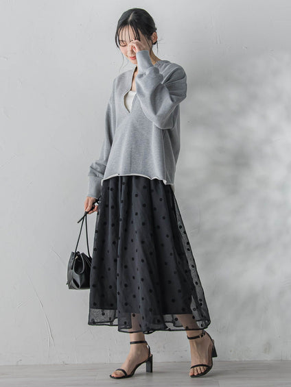 【WEB限定】麻調シアーフロッキードットスカート