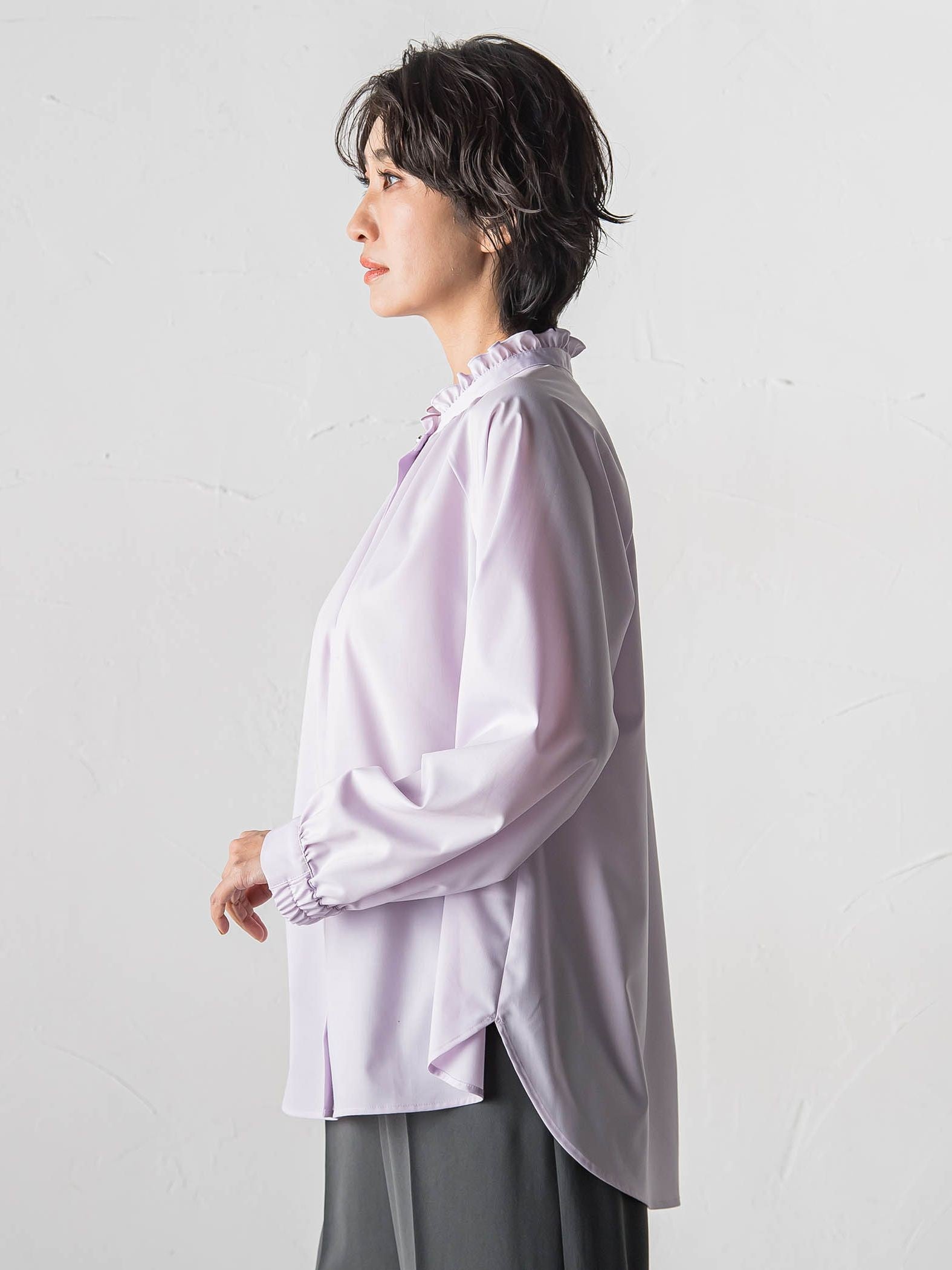 【大きいサイズ】ドレープブロードストレッチブラウス