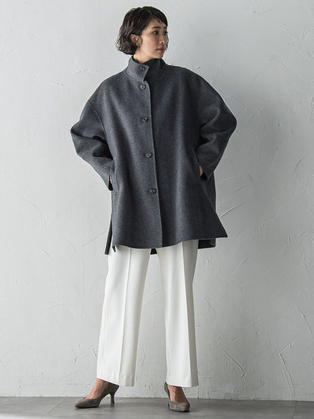 【大きいサイズ】スタンドカラーウールリバーコート