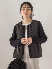 中綿×ニットノーカラージャケット