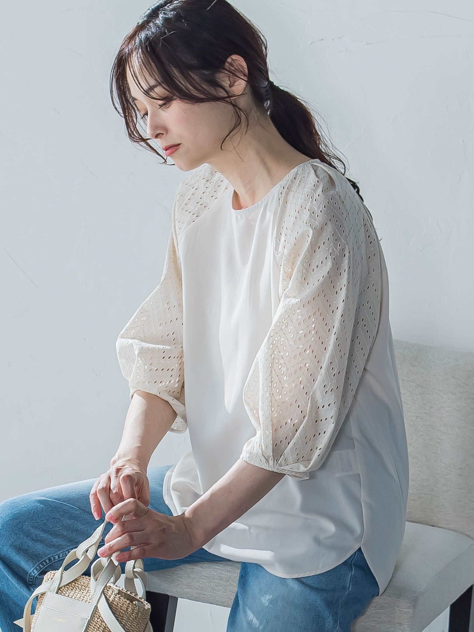 【WEB限定】ローンレース切り替えブラウス