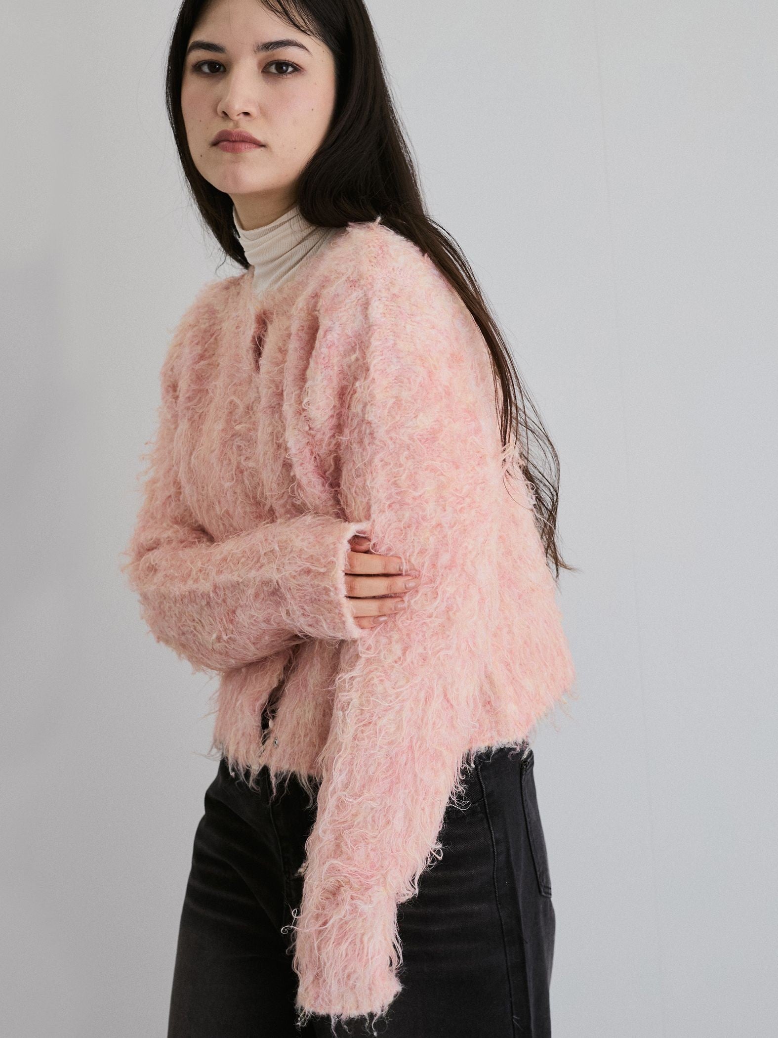 【ENIM BY VICKY】ミックスシャギーニット前後2wayクロップドカーディガン《手洗い可能》