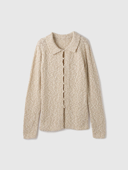 ＜陰影で魅せる＞ツイード風MIXスラブポロカーデ