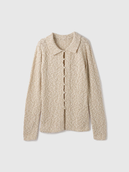 ＜陰影で魅せる＞ツイード風MIXスラブポロカーデ