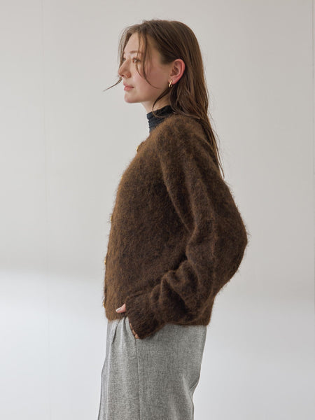 ソフトシャギー起毛メタルボタンカーディガン