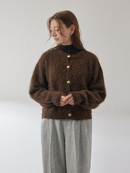 ソフトシャギー起毛メタルボタンカーディガン