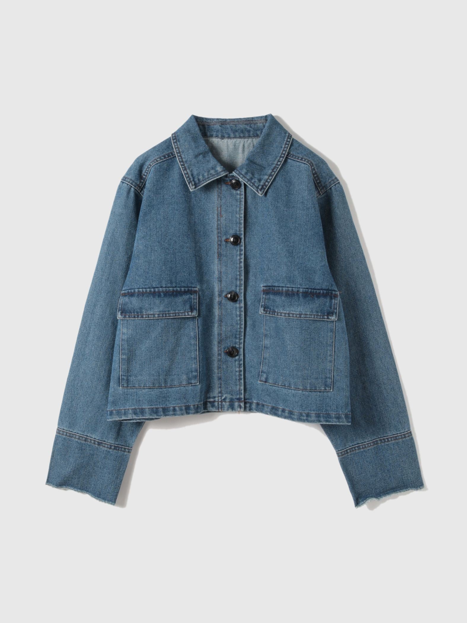 フラップポケットショートデニムブルゾン≪手洗い可能≫