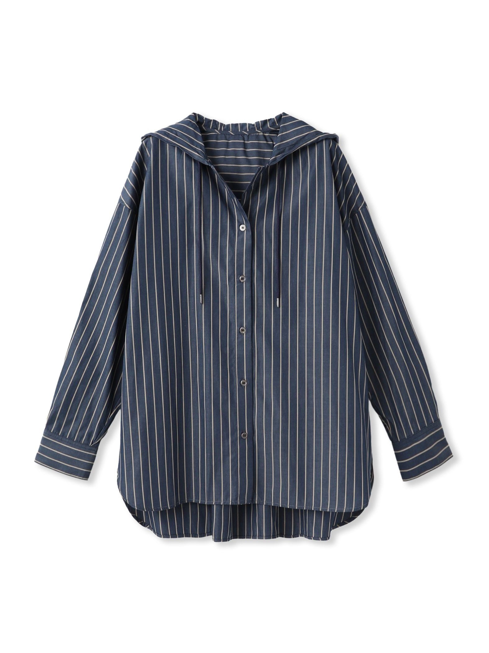 ストライプフーディオーバーシャツ≪手洗い可能≫