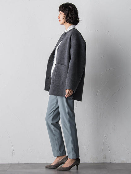 <極>”軽さと贅沢なぬくもり”ノーカラーリバーコート