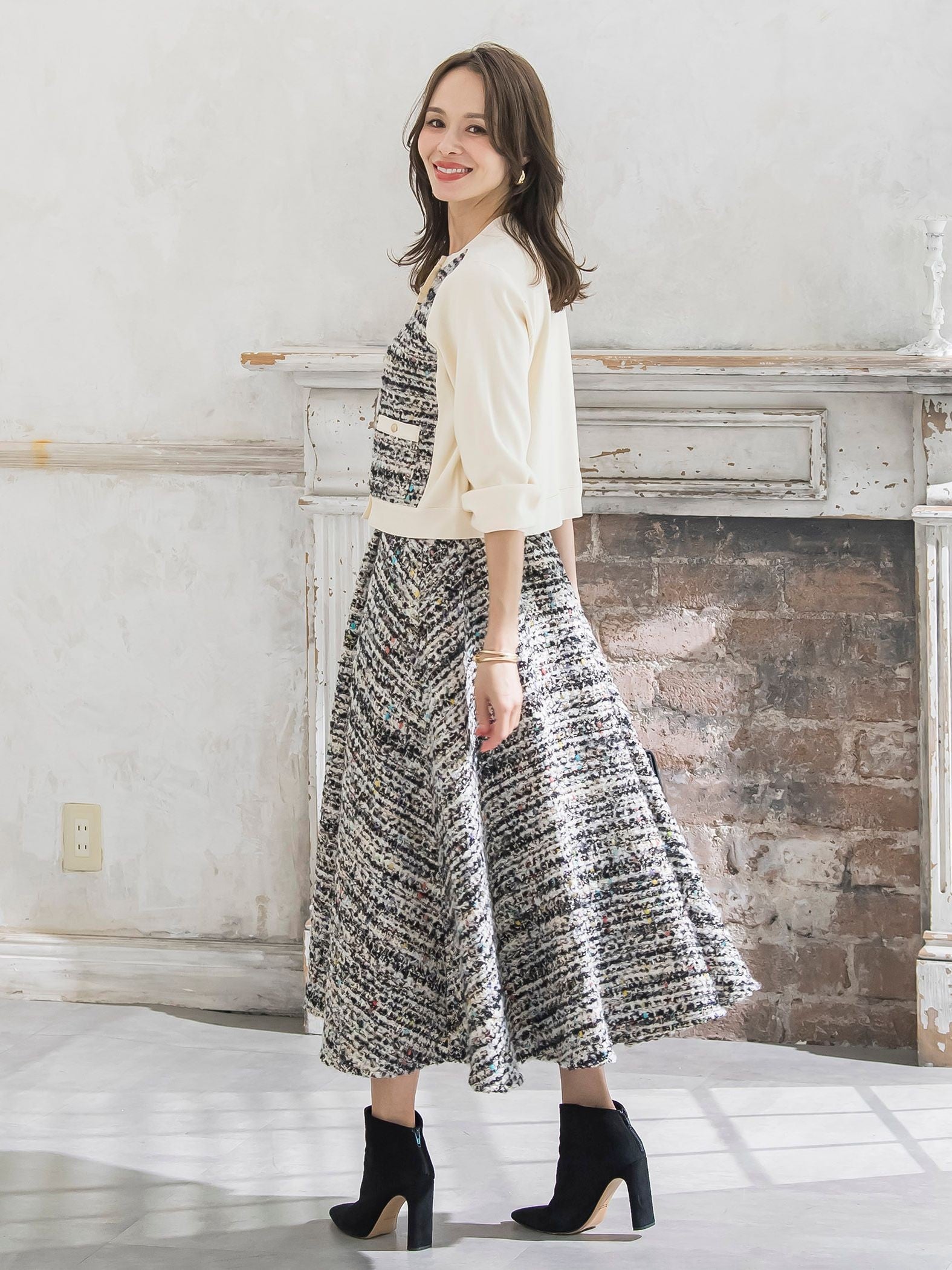 CLARENSONミックスツイードスカート