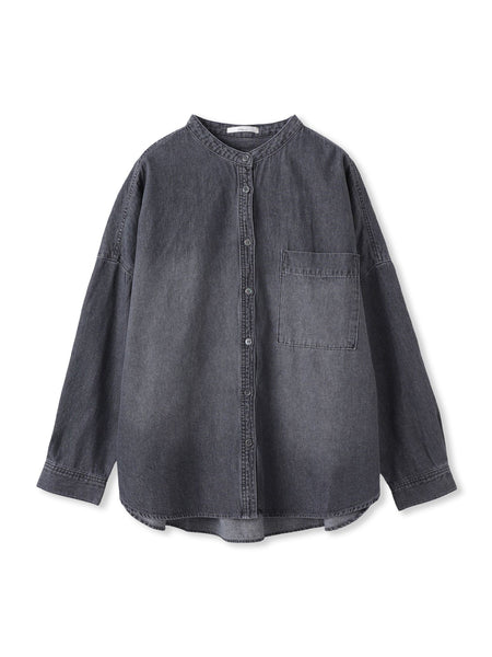 バンドカラーデニムシャツ≪洗濯機で洗える≫