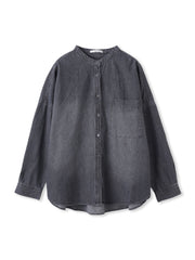 バンドカラーデニムシャツ≪洗濯機で洗える≫