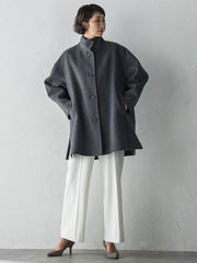 スタンドカラーウールリバーコート
