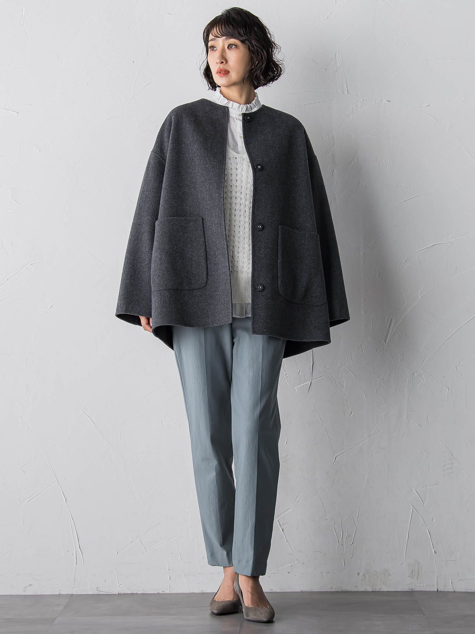 【大きいサイズ】<極>”軽さと贅沢なぬくもり”ノーカラーリバーコート