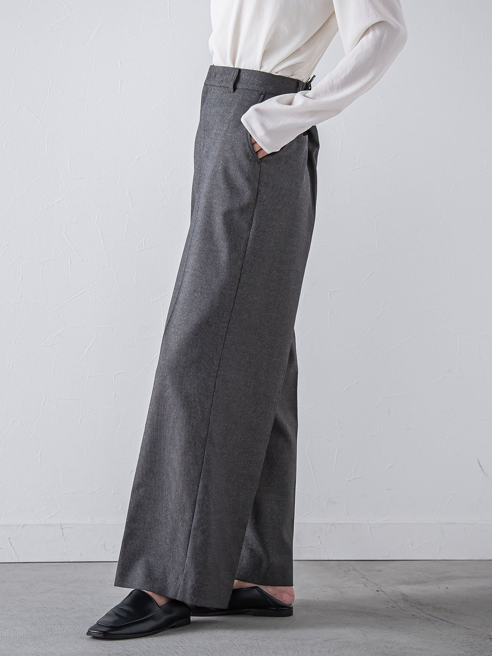 【大きいサイズ】キラメキストレッチワイドパンツ≪洗濯機で洗える≫