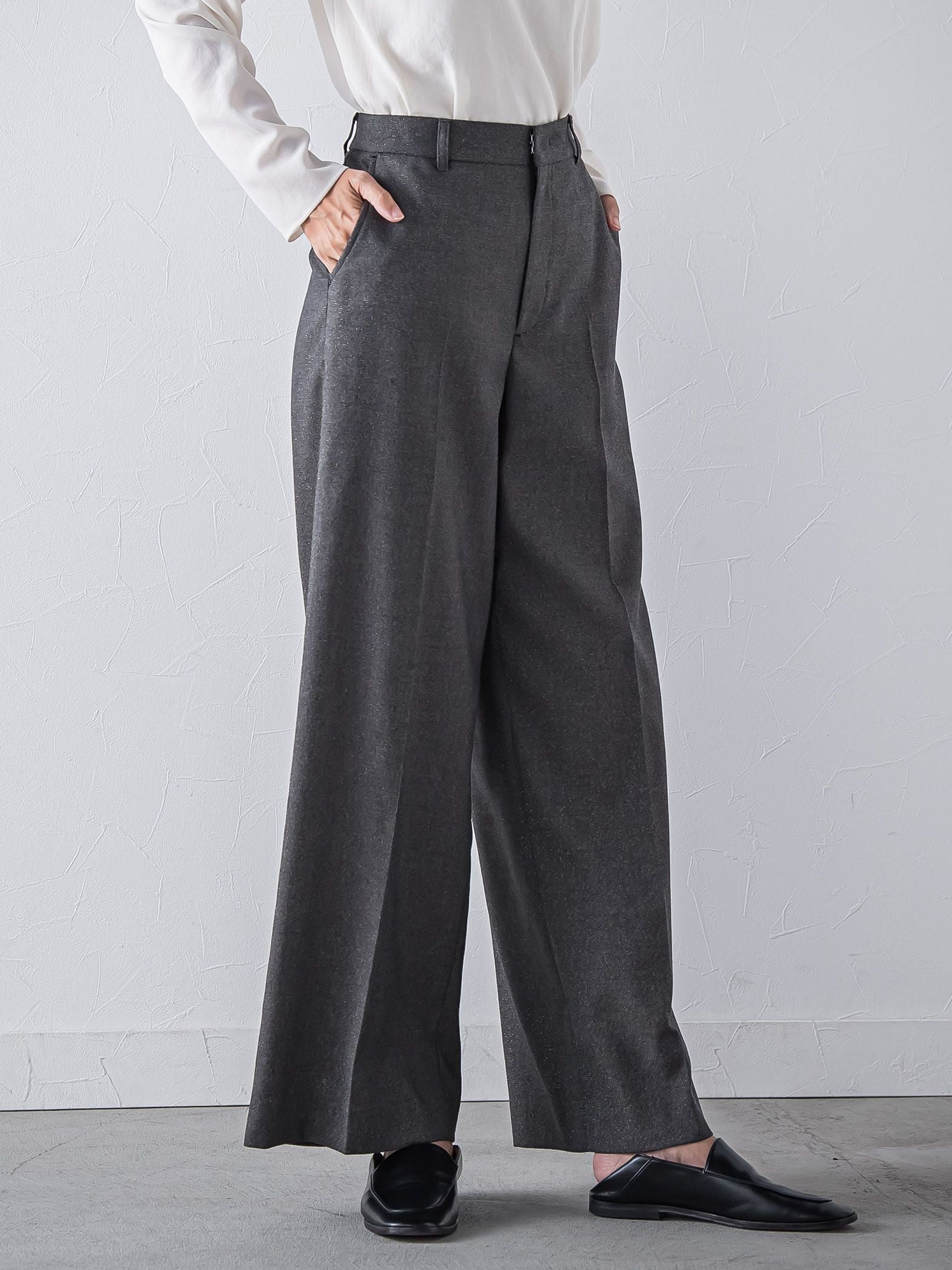 【大きいサイズ】キラメキストレッチワイドパンツ≪洗濯機で洗える≫