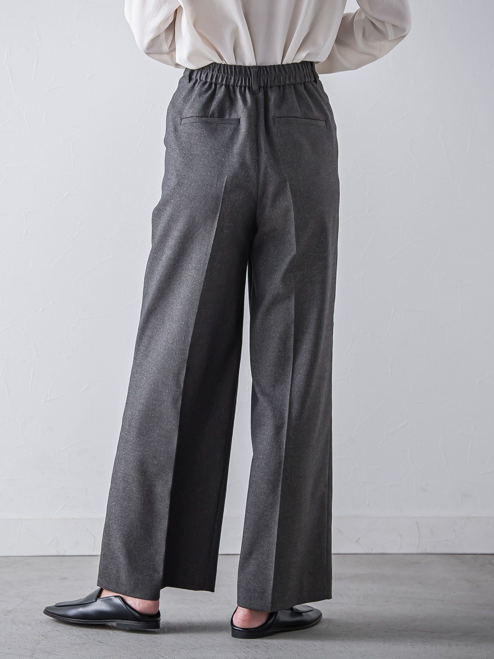 【大きいサイズ】キラメキストレッチワイドパンツ≪洗濯機で洗える≫