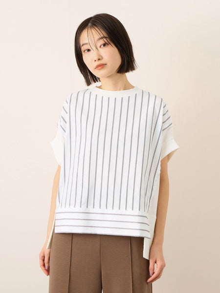 《予約》【機能するミニマル服】ストライプ切替プルオーバー　《接触冷感/吸水速乾/UVカット》