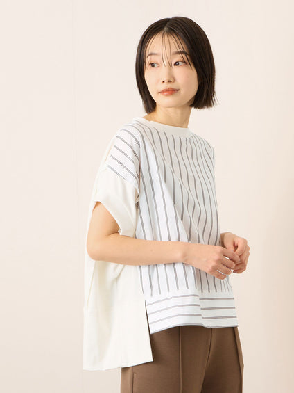 《予約》【機能するミニマル服】ストライプ切替プルオーバー　《接触冷感/吸水速乾/UVカット》