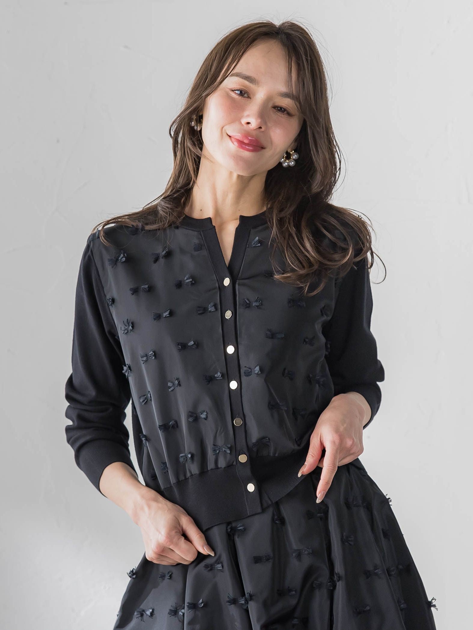 リボンジャガードカーディガン