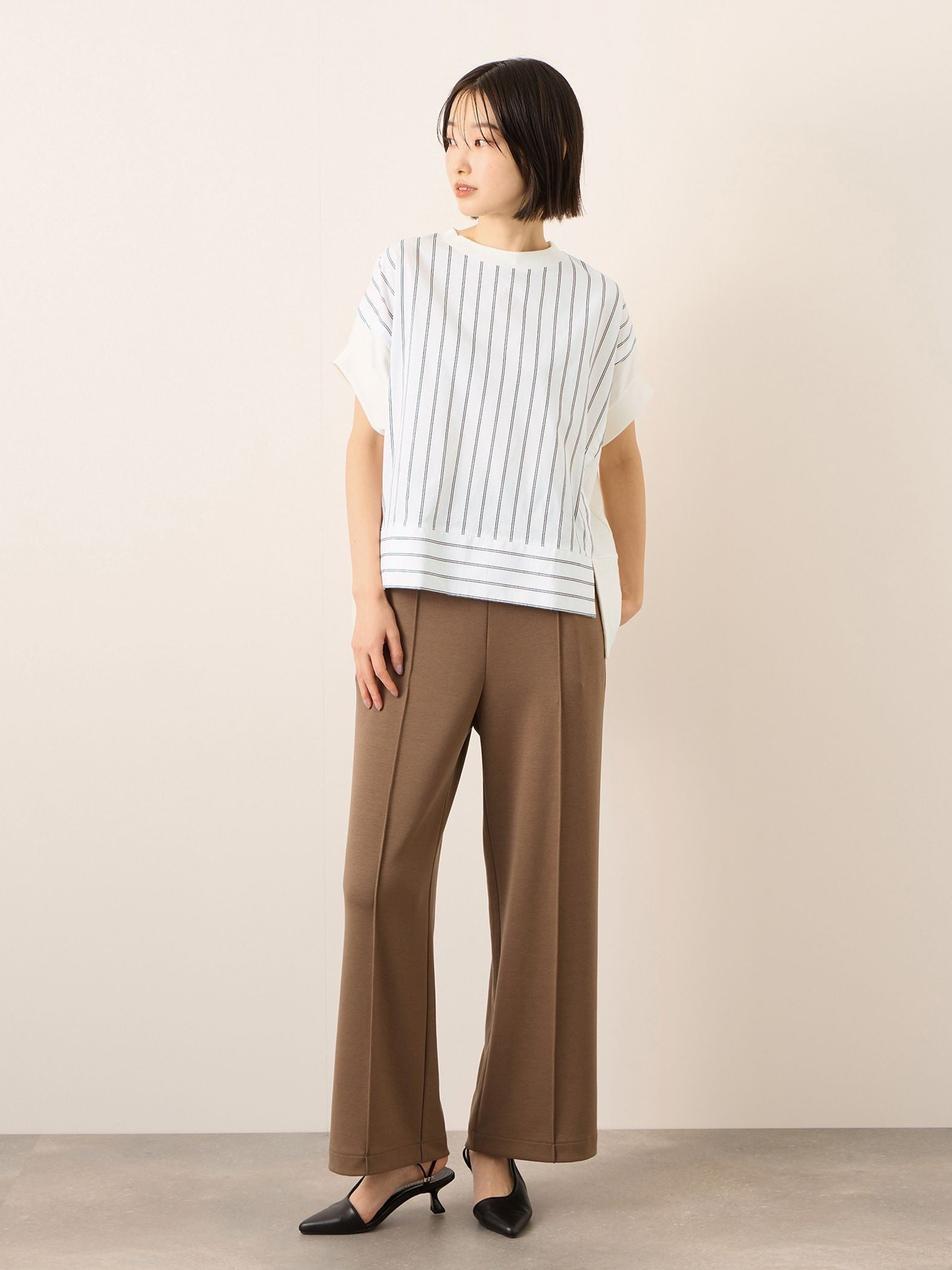 《予約》【機能するミニマル服】ストライプ切替プルオーバー　《接触冷感/吸水速乾/UVカット》