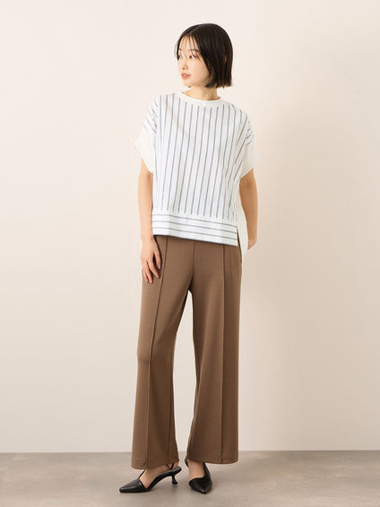 《予約》【機能するミニマル服】ストライプ切替プルオーバー　《接触冷感/吸水速乾/UVカット》