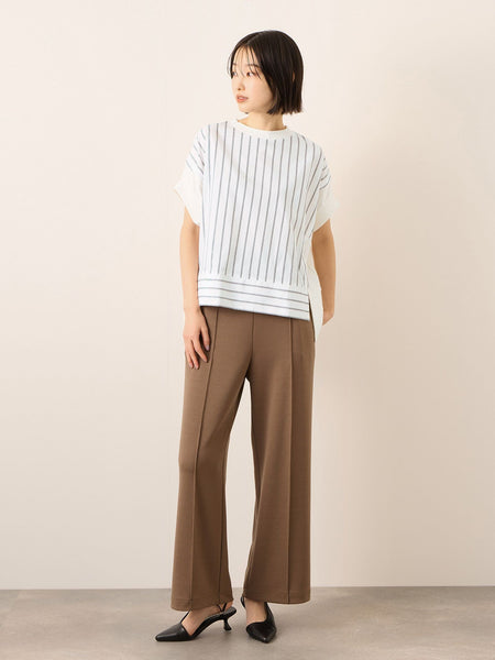 《予約》【機能するミニマル服】ストライプ切替プルオーバー　《接触冷感/吸水速乾/UVカット》