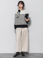 【ふわもち】ボーダーニット≪洗濯機で洗える≫