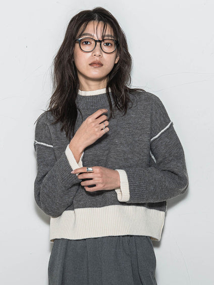 【WEB限定】ハイネック配色ニット≪手洗い可能≫